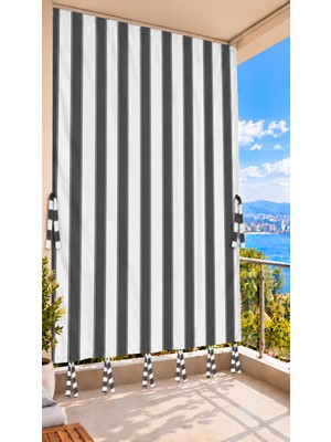 Shy Tekstil Antrasit - Beyaz Su Geçirmez Branda Balkon Perdesi Kornişli, Bağcıklı, Güneş ve Rüzgara Dayanıklı Dış Mekan Perdesi