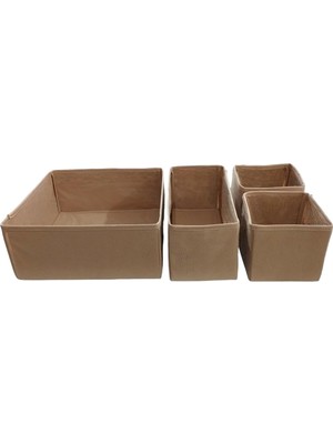 4'lü Bej Çekmece Içi Düzenleyici Organizer Set - Çok Amaçlı Dolap Içi Kutu Seti