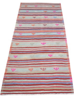 Kilim Antik El Dokuma Pastel Balıkesir Yolluk Yün Kilim 1920 - Vintage - Çok Renkli