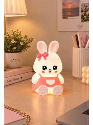 Gece Lambası Sevimli Tavşan LED Lamba Silikon Yumuyaş Dokunmatik Rgb Renk Modu Çocuk Odası Gece