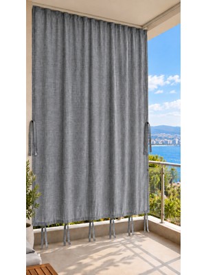 Shy Tekstil Gri Su Geçirmez Branda Balkon Perdesi Kornişli, Bağcıklı, Güneş ve Rüzgara Dayanıklı Dış Mekan Perdesi