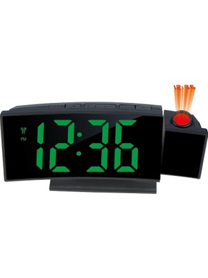 Projeksiyonlu Dijital Masa Saati Yeşil LED Ekranlı Alarm Snooze Sıcaklık Tarih USB ve Pil