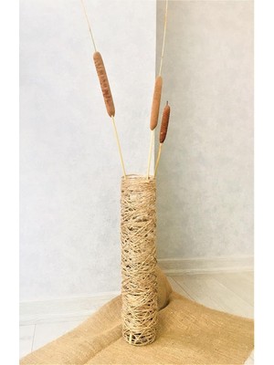Hasır Örgü Vazo, 50 Cm, Doğal, Dekoratif Çiçeklik