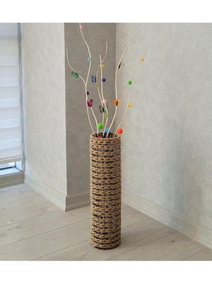 Asenya Hasır Örgü Vazo 70 cm Çiçeklik Yapay Çiçek Vazosu Dekoratif Saksı