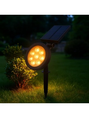 18W Solar Kazıklı Çim Armatürü – Güneş Enerjili Amber LED Bahçe Aydınlatma Lambası, IP65