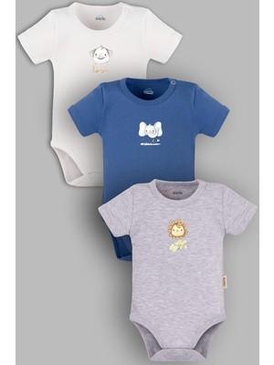 ORGANIK%100 Pamuk Aslan 3'lü Bebek Body Set Bebek Badi Çıtçıtlı Zıbın Üçlü 5805-5806-5807