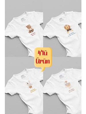 ORGANIK%100 Pamuk Aslan 4'lü Bebek Body Set Badi Çıtçıtlı Zıbın Dörtlü 5647-5648-5649-5654