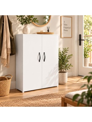 2 Kapaklı 4 Raflı Çok Amaçlı Dolap Beyaz 59X30X100 cm | Suntalam Düzen Dolabı | Mutfak, Banyo