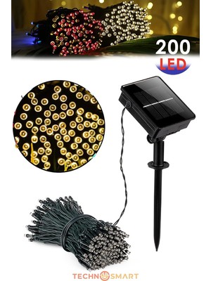 Technosmart Solar 200 Ledli 22 Metre Bahçe Aydınlatma Dekorasyon Güneş Enerjili LED Sarı Işık