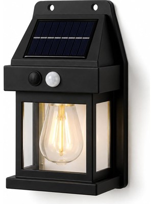Güneş Enerjili Solar Duvar Lambası, Ampul Görünümlü Sıcak Işık, Hareket Sensörlü IP65 D�