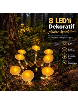Güneş Enerjili Dekoratif Mantar Bahçe, Yol Aydınlatması & 8 LED Solar Aydınlatma