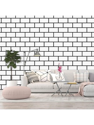 Tr 60X30CM Shiny Beyaz Tuğla Desen Kendinden Yapışkanlı Karavan Prefabrik Banyo Wc Duvar Kaplama