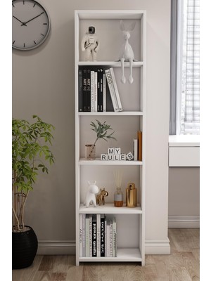 Libro White Kitaplık 5 Raflı Çok Amaçlı Düzenleyici Raf 160 cm Dekoratif Beyaz