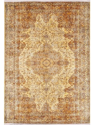 300X400 cm Sosnovibor Altın Vintage Yün El Dokuma Modern Geometrik Etnik Eskitme Desenli Boho Otur
