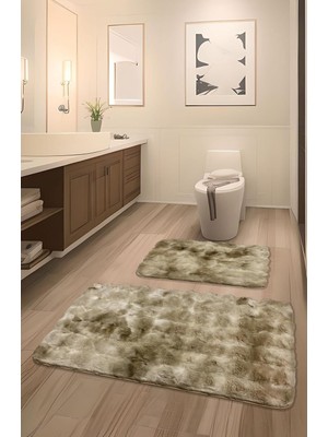 Bubble Tavşan Tüyü, Kaymaz Taban, Pofuduk, Ultra Lüks, Yıkanabilir 2'li Banyo Paspası (Eskitme