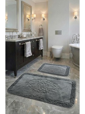 Şile Yumuşacık Süper Emici 2'LI%100 Pamuk Ultra Lüks Banyo Paspası Seti Antrasit 60X100 cm