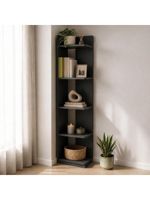 Tr Inarch Dizayn Aura Kitaplık - Modern Fonksiyonel 5 Raflı Kitaplık Antrasit