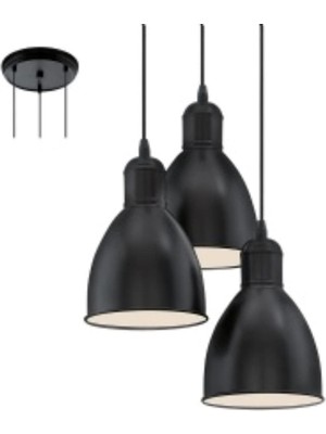 Mylights Retro Üçlü Metal Sarkıt Avize Siyah Içi Beyaz Sarkıt