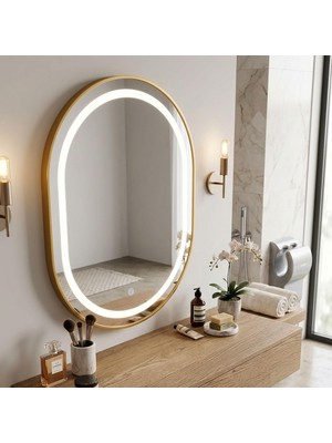 Tr Dokunmatik LED Aydınlatmalı Banyo ve Makyaj Aynası, 50X70 cm USB Çalışan Çerçeveli Ayna