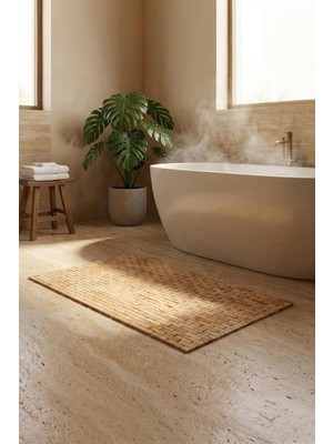 Doğal Bambu Banyo Paspası/suya Dayanıklı Dekoratif Banyo Matı Kahverengi 90 x 60