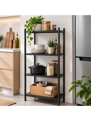 4 Raflı Çok Amaçlı Tekerlekli Metal Depolama Organizer Rafı