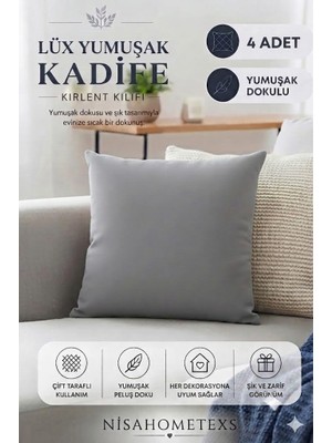 4 Adet Yumuşak Dokulu Kadife Kırlent Kılıfı 45 x 45 cm (Fermuarlı)