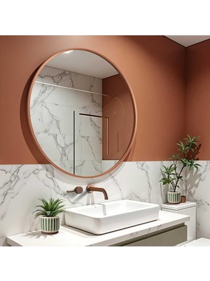 70X70 Yuvarlak Çerçeveli Dekor Aynası/banyo Aynası/dekoratif Makyaj Aynası Bakır 70 x 70