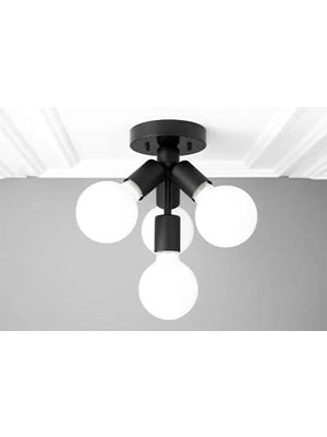 Mylights Retro Rustik Mat Siyah Avize Dörtlü Plofonyer Avize