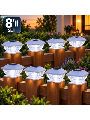 8 Adet Güneş Enerjili Dekoratif Direk Üstü Solar LED Bahçe ve Teras Aydınlatma Lambası Krista