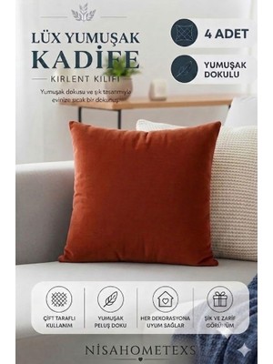 4 Adet Yumuşak Dokulu Kadife Kırlent Kılıfı 45 x 45 cm (Fermuarlı)