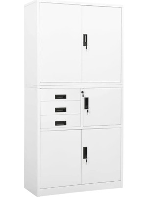 Tr Beyaz Çelik Ofis Saklama Dolabı, 90X40X180 Cm, Metal Maket Dolabı, 3 Ayarlanabilir Raflı ve P