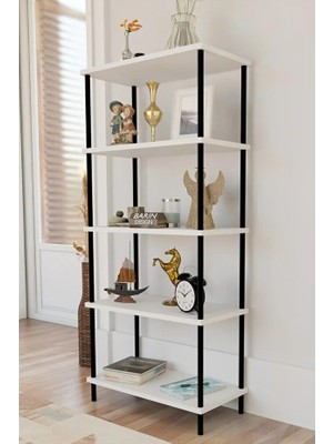 Tr 5 Raflı Modern Metal Gövdeli Kitaplık Çevir-Tak Kolay Kurulum Çalışma Odası, Salon, Ofis