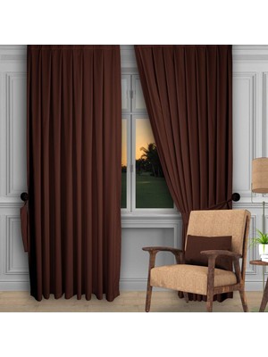 Deco Perde Koyu Kahve Ada Fon Perde Sık Pile (1'e 3 Pile) Koyu Kahve 90 x 270