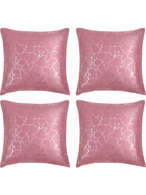 Soho Kumaş Altın Varak Desenli Dekoratif 4'lü Kırlent Yastık Kılıfı Seti - 42 x 42 cm (4, Fu