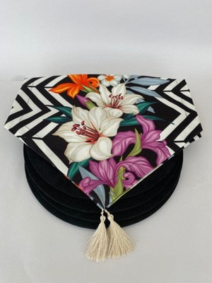 Ayşemce Amerikan Servis Takım (Zambak Desen Runner 6 Siyah Renk Supla) A-HOME427