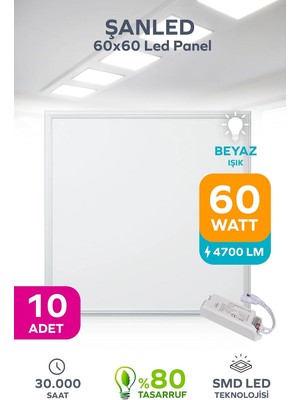 Tr 60X60 LED Panel 60W Beyaz/gün Işığı - 10 Adet (Beyaz Işık)