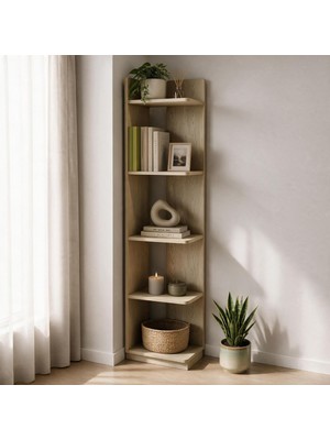 Inarch Dizayn Aura Kitaplık - Modern Fonksiyonel 5 Raflı Kitaplık Açık Meşe