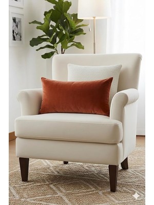 Tr Lüks Yumuşak Dokulu Kadife Salon Kırlent Kılıfı (Kiremit, 50 cm x 35 Cm)