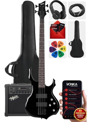 Midex MBG-410BK-25AMP 4 Telli Bas Gitar ve 25W Amfi Gigbag Kulaklık Set