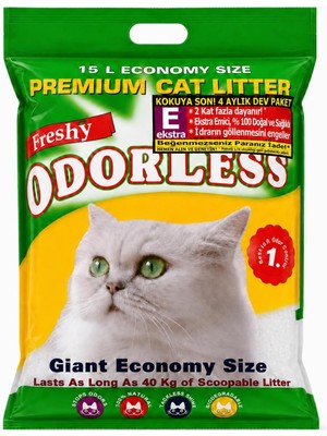 Odorless Premium Kristal Kedi Kumu 15 L, Ekstra Emici Silika Jel, Kokuya Karşı Etkili, Beyaz Tanec