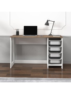 Hero Modern Çalışma Masası - 120 Cm, Beyaz/antik Ceviz
