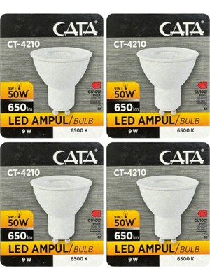 9W (50W) Beyaz Işık (6500K) Dim Edilebilir GU10 LED Spot Ampul, 4 Adet