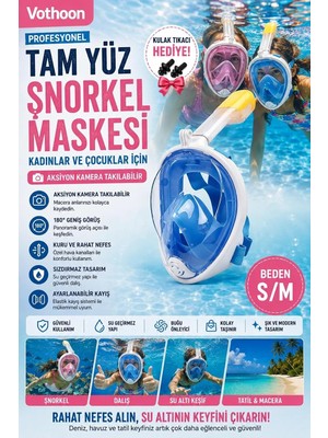 My Best STORE(2362) Tam Yüz Şnorkel Maskesi Dalış Maskesi Kadınlar Çocuklar Için Kulak Tıka
