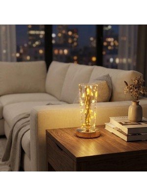 Silindirik Kristal Altın Toz Model LED Masa Lambası – Gold Tabanlı, Dokunmatik, 3 Renk Işık M