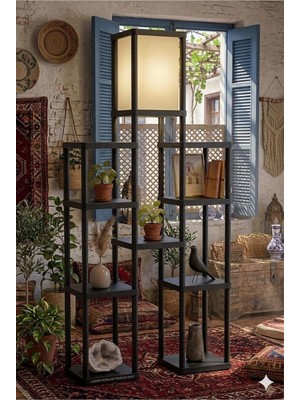 Twıns Raflı Lambader Siyah, Dekoratif Ayaklı Lambader, 3 Kat Raflı Yer Lambası, E27 Duylu Modern
