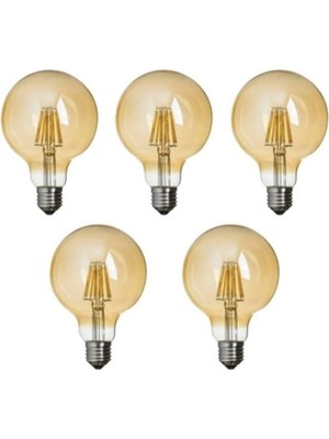 G95 Flamanlı Rustik LED Ampul, 5'li Set, 4W, E27 Duy, Dekoratif Vintage Aydınlatma, Amber Rengi