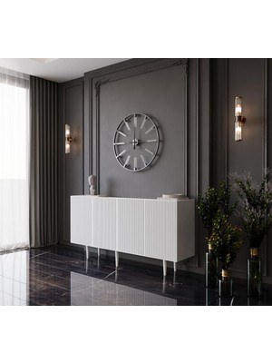 Enwood Capella Beyaz Mdf 4 Kapaklı Raflı 160 Lık Konsol Beyaz 160 x 80