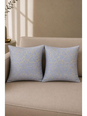Tr Soho Kumaş Altın Varak Desenli Dekoratif 4'lü Kırlent Yastık Kılıfı Seti - 42 x 42 cm (2,
