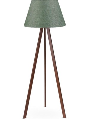 Bohhem Artgift Tripod Ayaklı Ahşap Gövdeli Haki Başlıklı Lambader Yeşil AAG-832 No Color