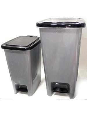 2 Adet Büyükboy Pedallı Çöp Kovası 40+15 Litre Metalik Gri Arkaplan Kırılmaz Çelik Tel Meka